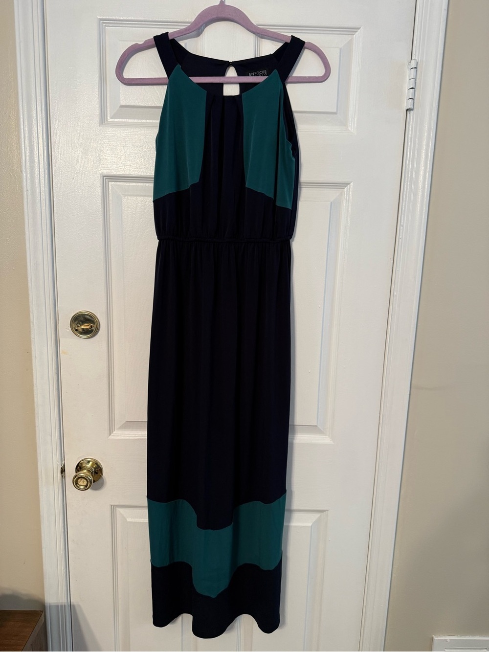 Enfocus Studio Teal and Black Colorblock Sleeveless Maxi Dress